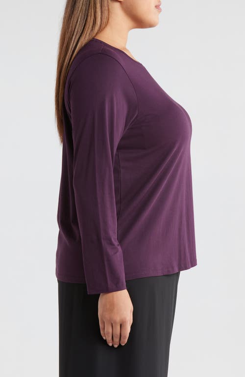 Shop Eileen Fisher Long Sleeve Crewneck Organic Cotton Top In Violet