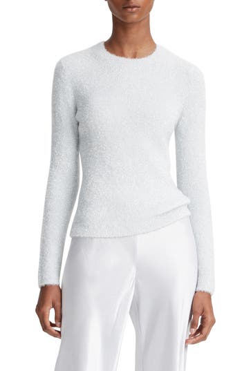 Shop Vince Eyelash Metallic Sweater In Off White/silver