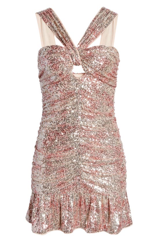 Saylor Sabryna Sequin Ruched Halter Minidress In Cotton Candy | ModeSens