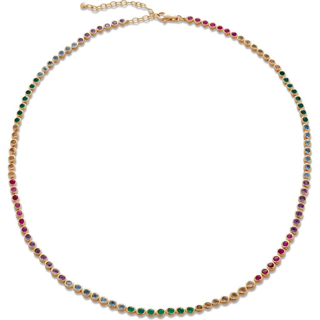 Monica Vinader Rainbow Stone Tennis Necklace In Gold