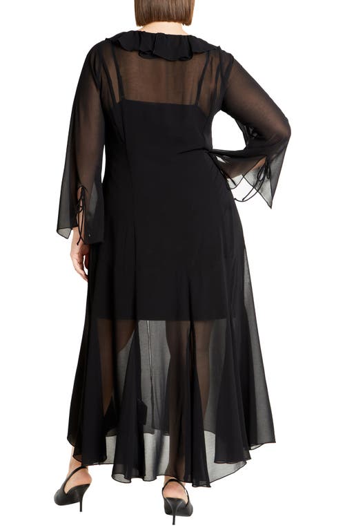 Shop City Chic Vamp Ruffle Long Sleeve Maxi Dress In Black