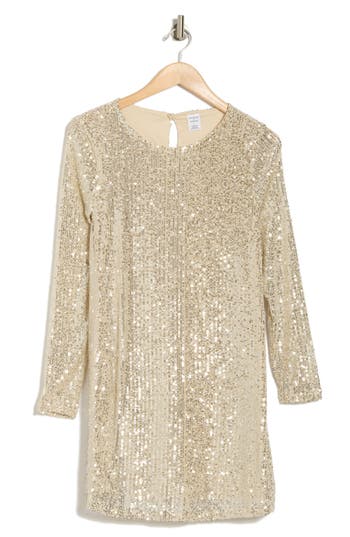 Melrose And Market Long Sleeve Sequin Minidress In Champagne