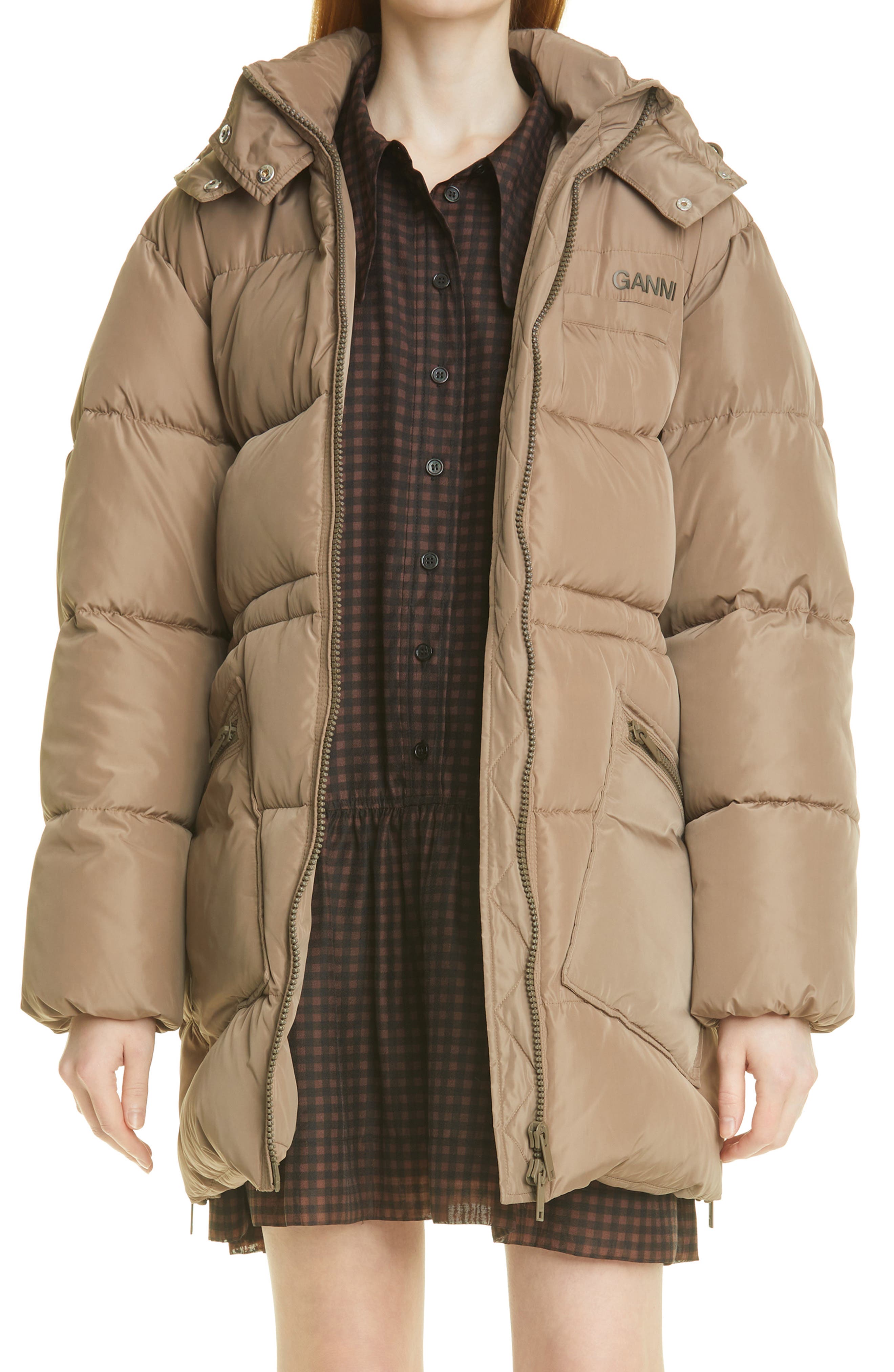 Ganni Oversize Puffer Jacket in Fossil at Nordstrom, Size Small