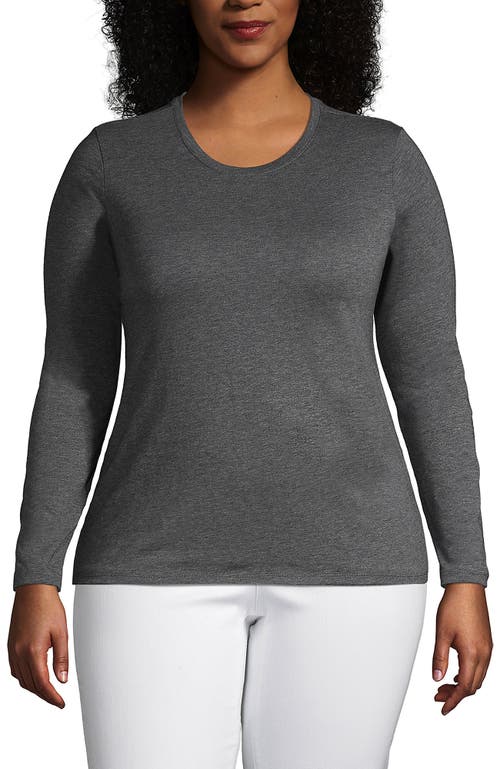 Lands' End Relaxed Supima Cotton Long Sleeve Crew Neck T-shirt In Charcoal Heather
