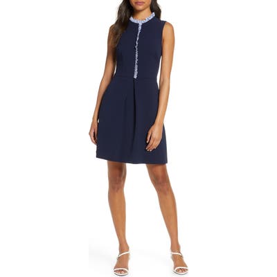 Eliza J Ruffle Trim Sleeveless Crepe Dress, Blue
