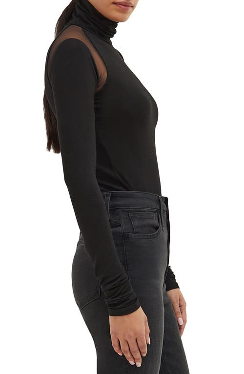 Shop Marcella Maria Mesh Panel Jersey Turtleneck Top In Black