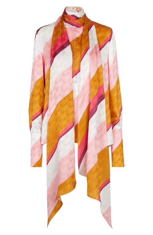 Fendi Stripe Tie Neck Silk Blouse in Multicolor