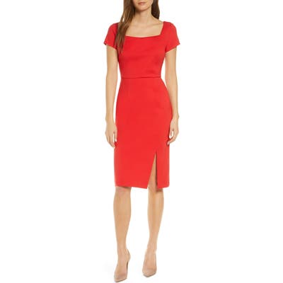Forest Lily Square Neck Sheath Dress, Red