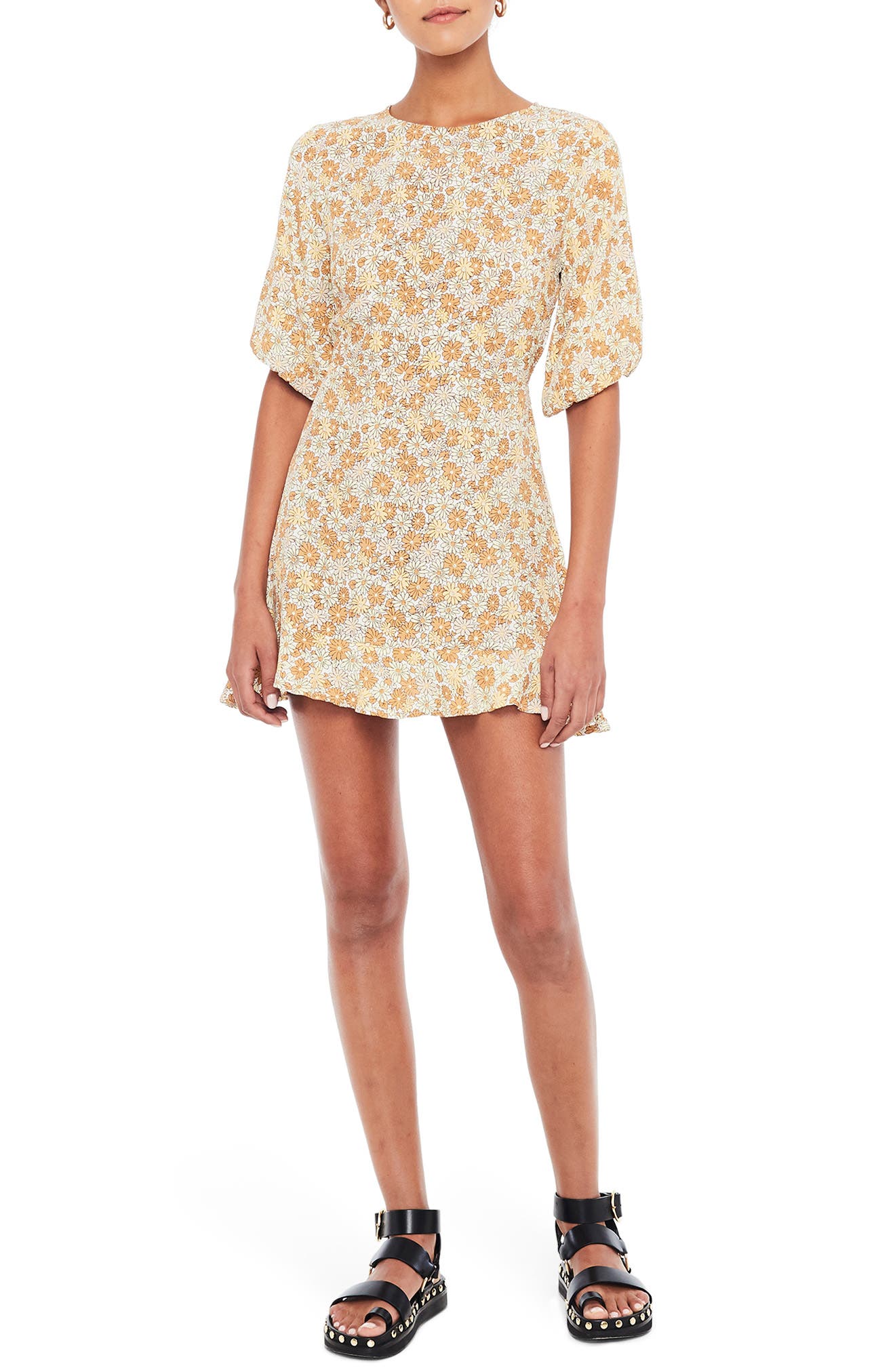 Faithfull The Brand Jeanete Floral Minidress, Beige