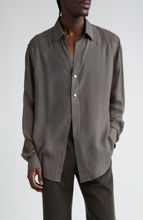 Gender Inclusive Modal & Cashmere Snap-Up Shirt in Black Olive