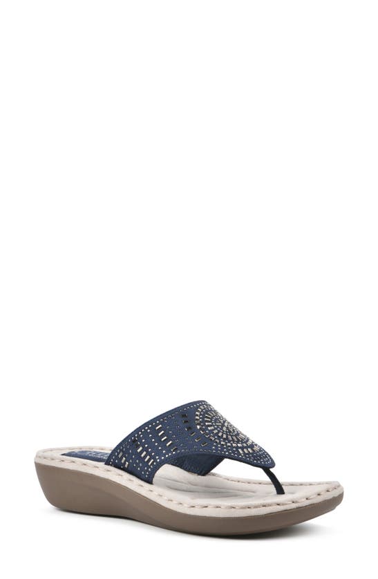 Cliffs By White Mountain Cienna Thong Sandal In Navy Fabric