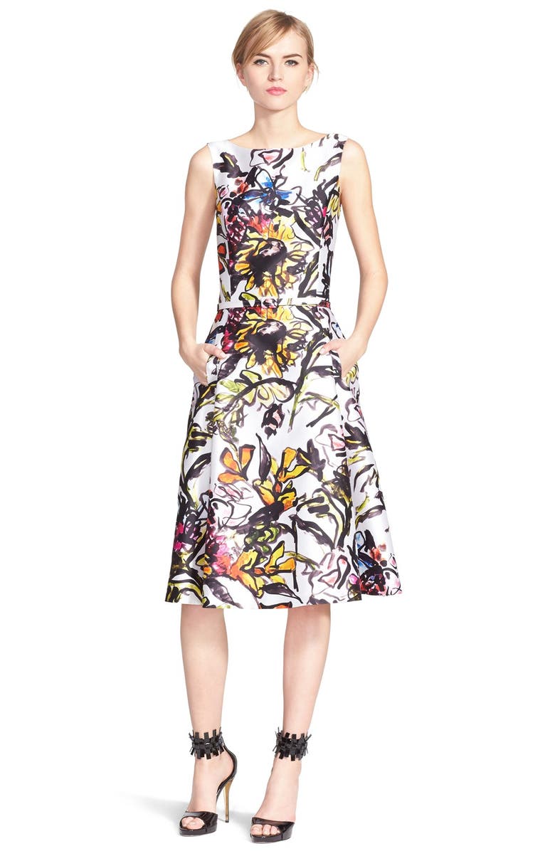 Oscar de la Renta Floral Print Silk Blend Mikado Fit & Flare Dress ...