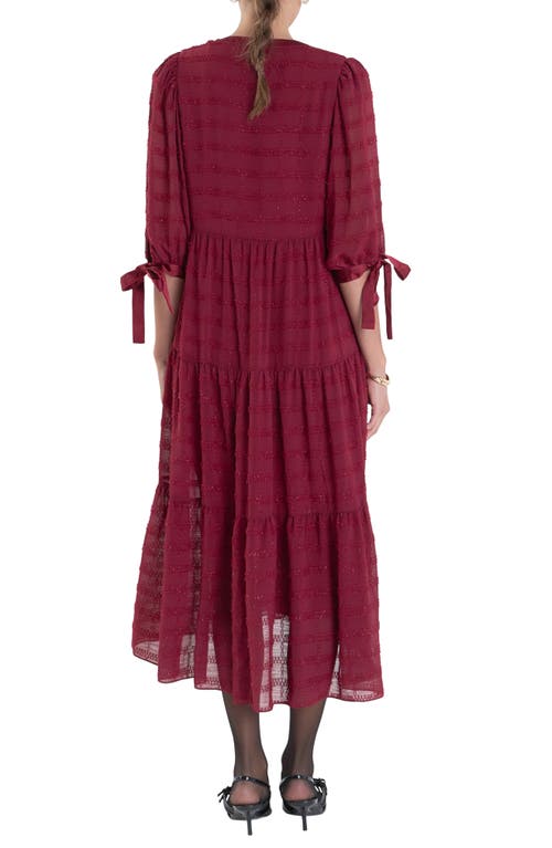 English Factory Textured Chiffon Dress In Bordeaux
