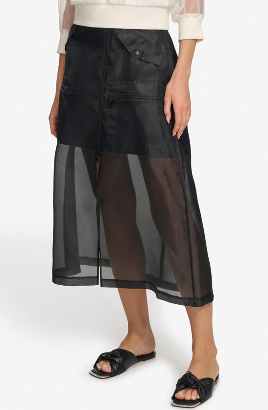 Shop Dkny Organza Cargo Skirt In Black