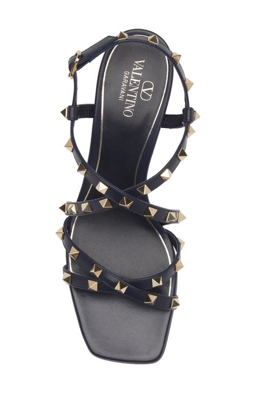 Shop Valentino Garavani Rockstud Block Heel Sandal In Marine