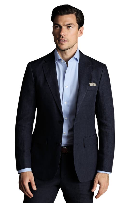 Shop Charles Tyrwhitt Linen Slim Fit Jacket In Dark Navy