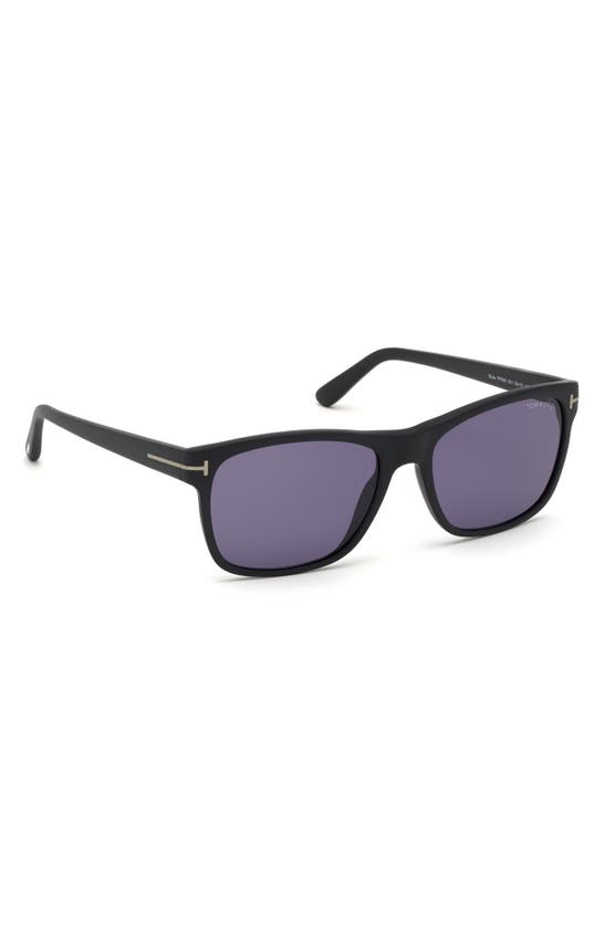 Tom Ford Giulio 57mm Geometric Sunglasses In Matte Black/ Blue Smoke