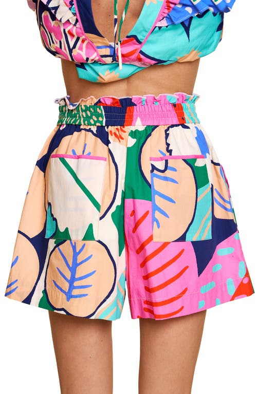 Shop Ciebon Kaiya Print Drawstring Cotton Shorts In Pink Multi