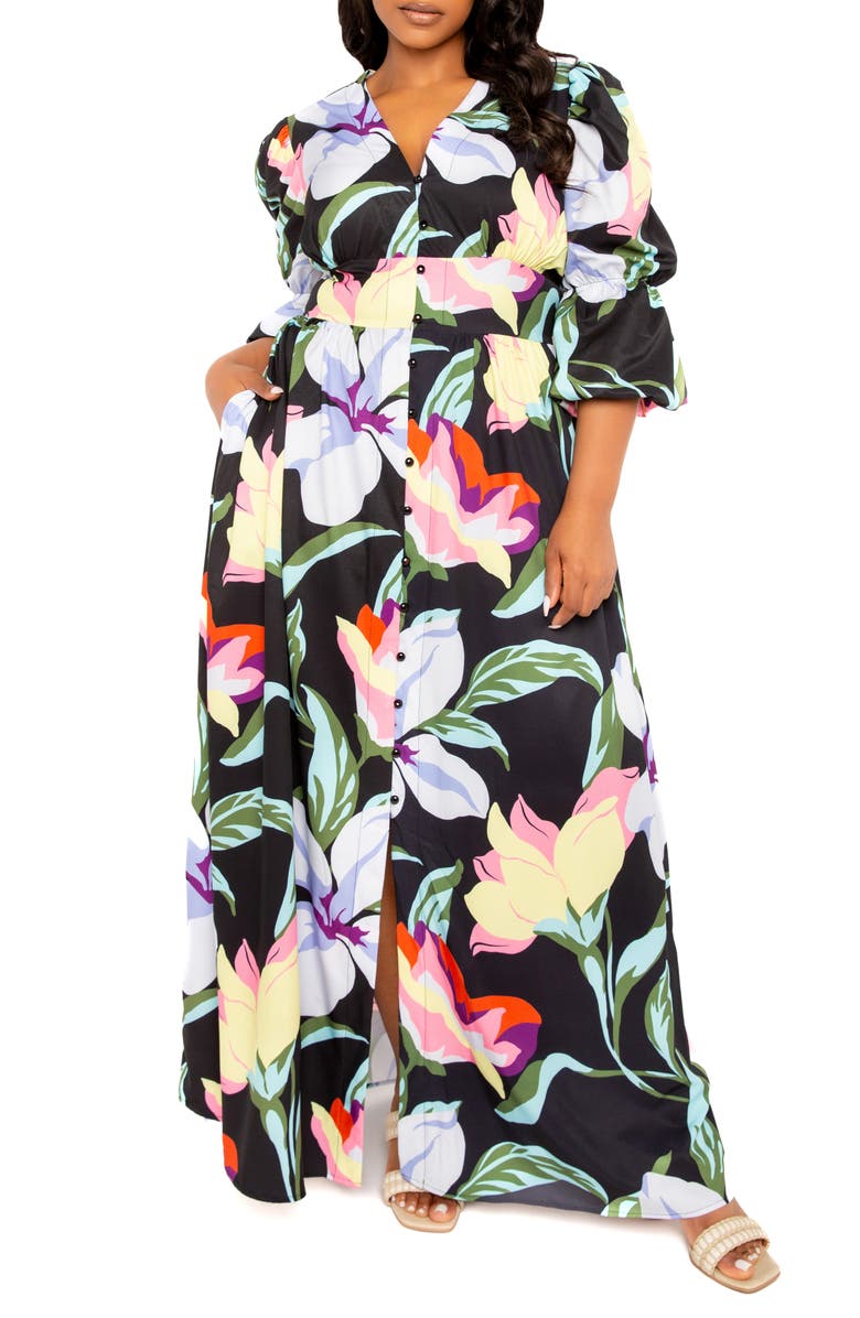 BUXOM COUTURE Floral Puff Sleeve Maxi Dress | Nordstrom