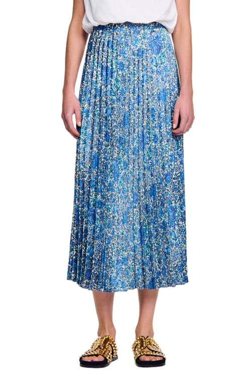 Anjel Floral Pleated Skirt in Blue /White