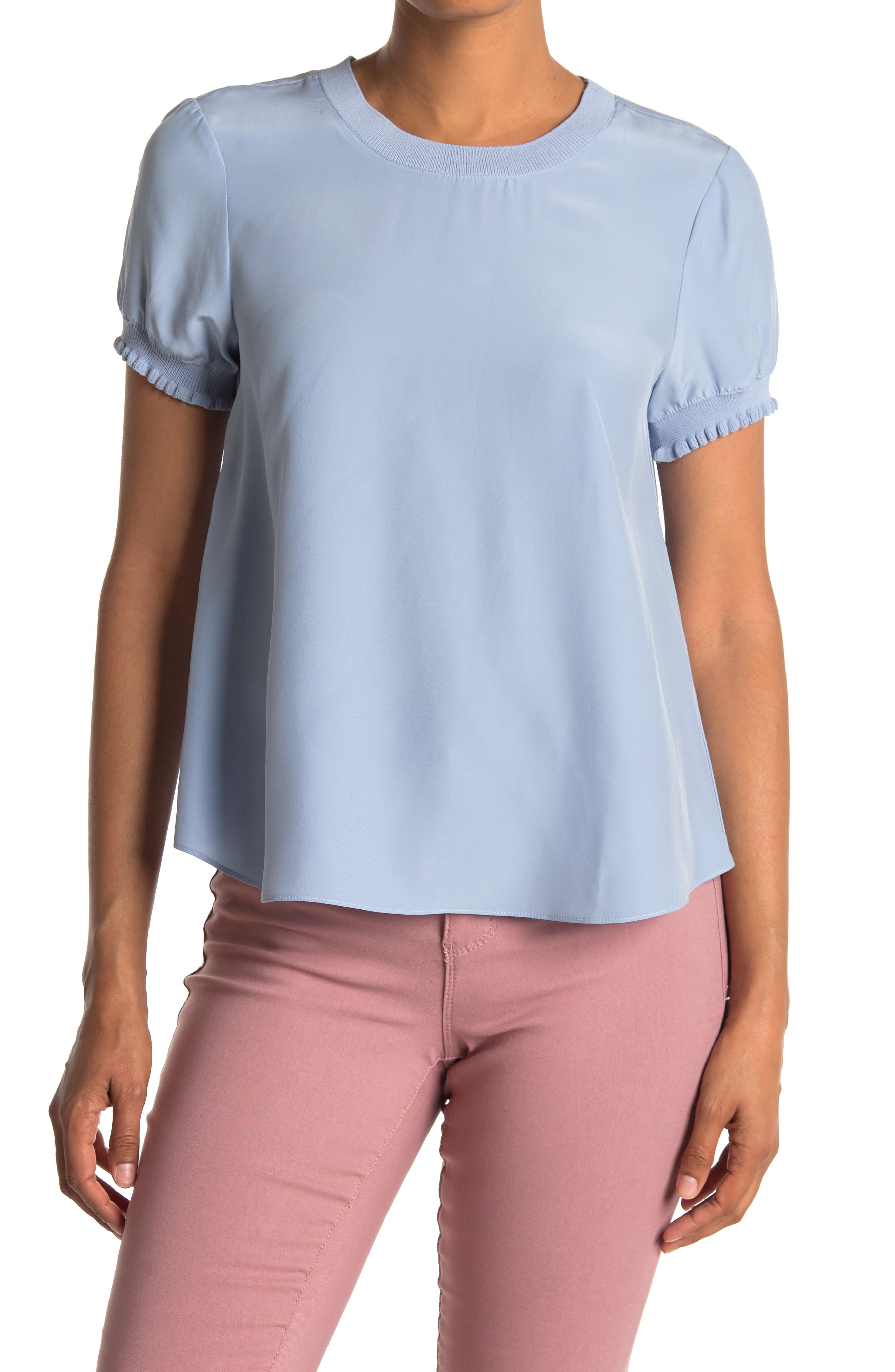 Cinq À Sept Lenny Puff Sleeve Silk Top In Light/pastel Blue5