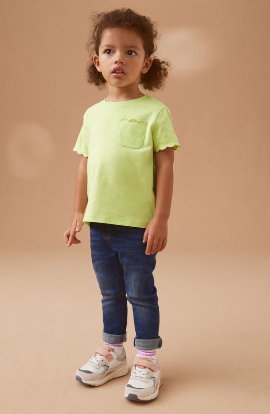 Shop Next Kids' Scallop Accent Cotton Pocket T-shirt In Soft Neon Green