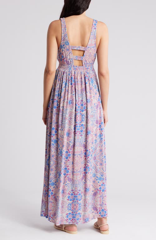 Shop Lovestitch Floral Paisley Empire Waist Maxi Dress In Dusty Rose/blue