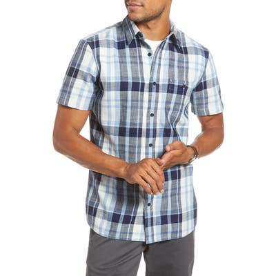 1901 Trim Fit Plaid Short Sleeve Button-Up Sport Shirt, Blue
