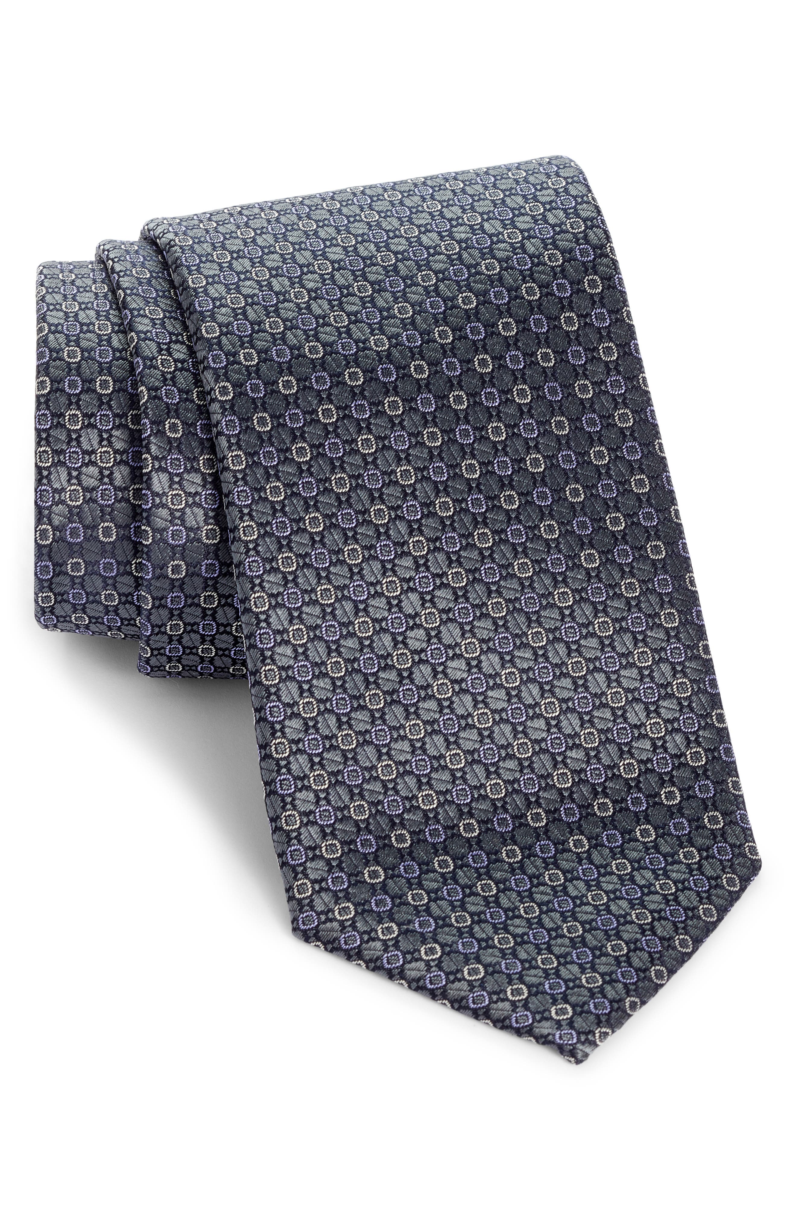 men's grey and silve geometric design woven tie 