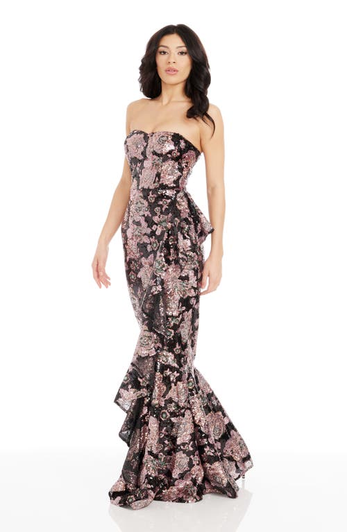 DRESS THE POPULATION DRESS THE POPULATION PARIS SEQUIN RUFFLE STRAPLESS GOWN