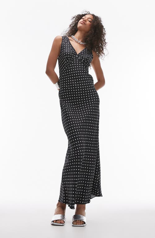 Shop Topshop Polka Dot Satin Maxi Dress In Black