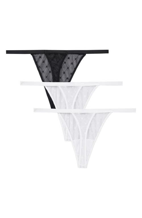 Shop Dkny Assorted 3-pack Monogram Mesh Thong In Black/white/white