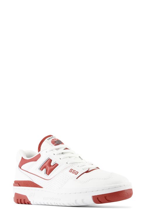 New Balance 550 Basketball Sneaker in White/Brick Red