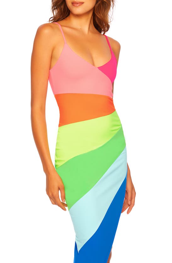 Shop Susana Monaco Colorblock Asymmetric Body-con Dress In Rainbow