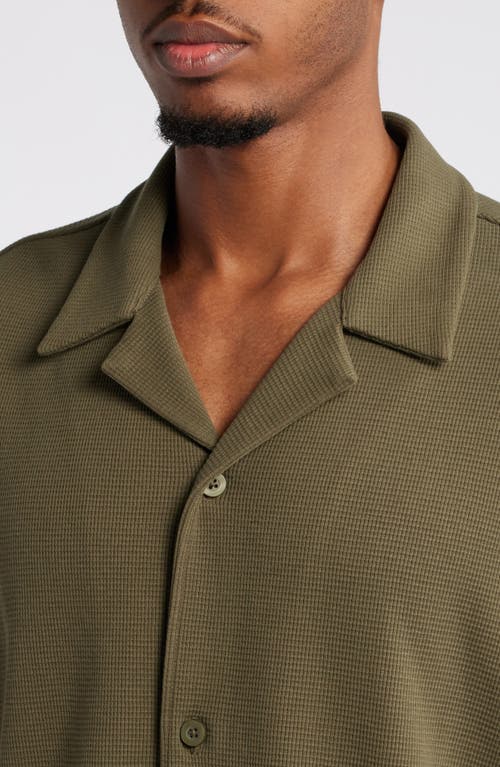 Shop Bp. Waffle Knit Camp Shirt In Olive Night