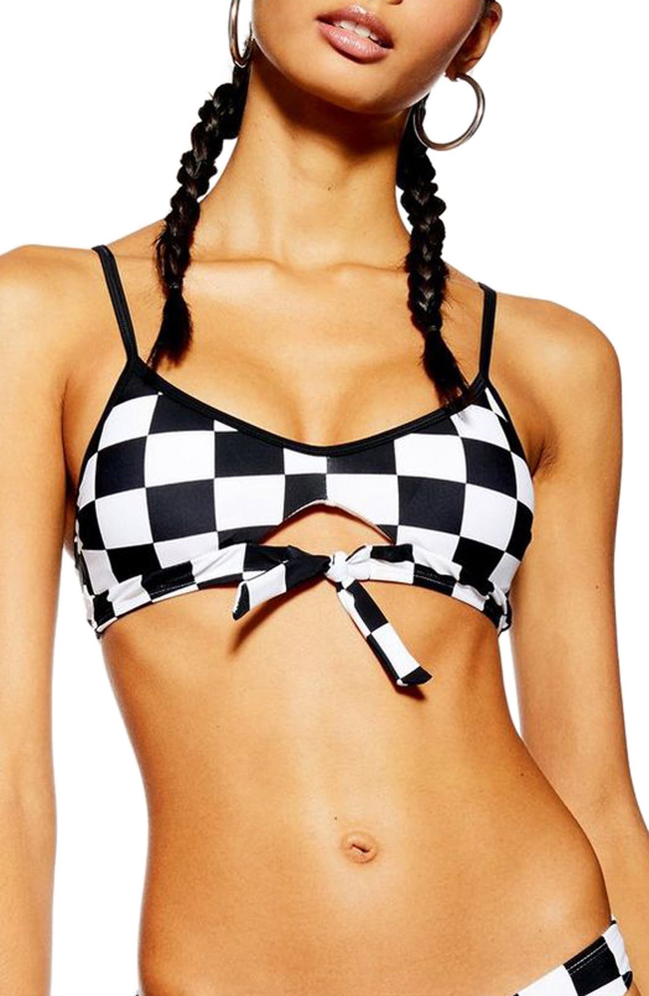 Topshop Checkboard Bikini Top, US (fits like 0-2) - Black
