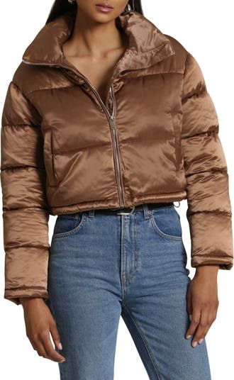 Avec Les Filles Quilted Satin Crop Puffer Jacket | Nordstrom