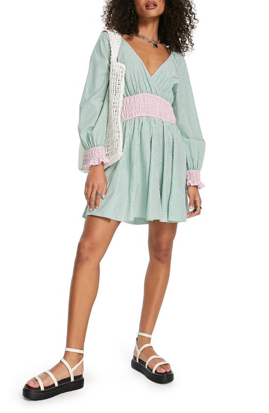 TOPSHOP MIX & MATCH STRIPE LONG SLEEVE MINIDRESS