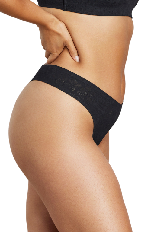 Siella Soft Lace Thong In Black