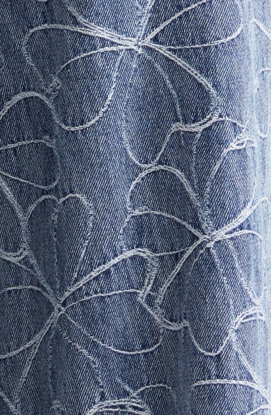 Shop Ramy Brook Adley Embroidered Wide Leg Jeans In Indigo Embossed Floral Denim