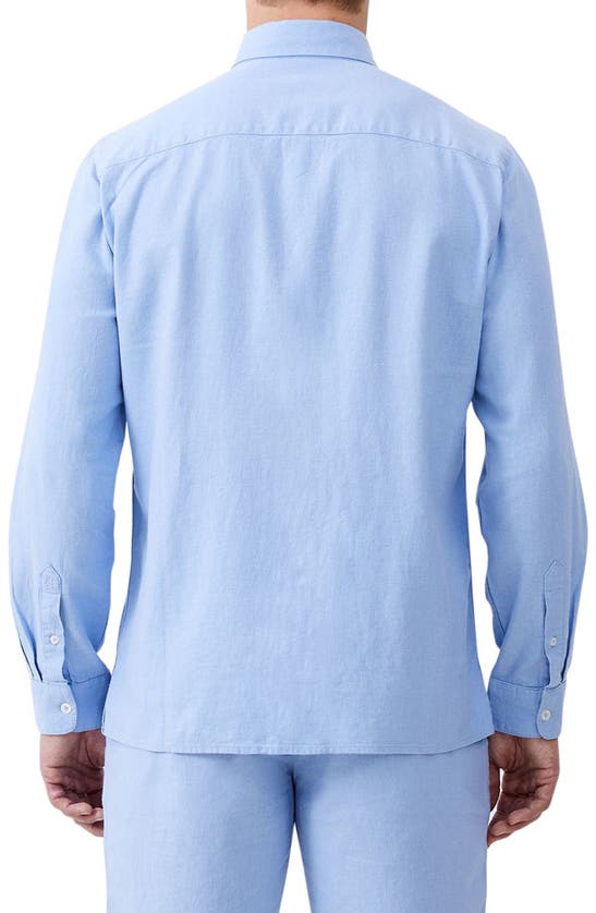 Shop French Connection Solid Linen Blend Button-up Shirt In Light Blue