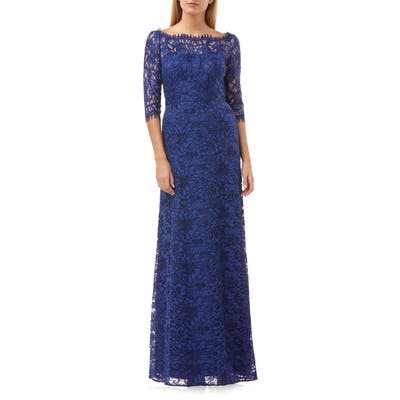 Js Collections Bateau Neck Lace Gown, Blue
