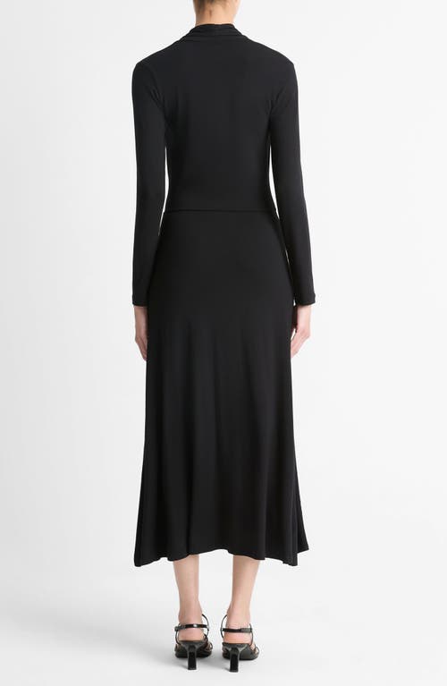 Shop Vince Crossover Long Sleeve Midi Dress In Black