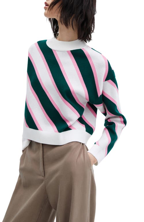MANGO Diagonal Stripe Mock Neck Sweater in White/Green/Pink at Nordstrom, Size X-Small