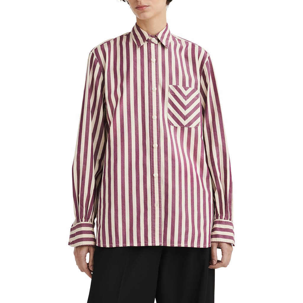 Rag & Bone Maxine Stripe Cotton Shirt In Purple Stripe