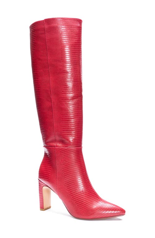 Evanna Pointed Toe Boot in Red Faux Leather