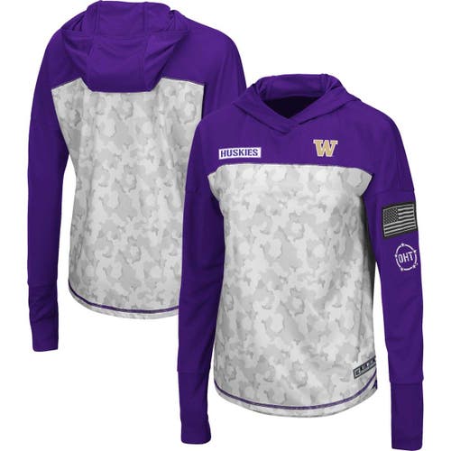 Women's Colosseum Arctic Camo/Purple Washington Huskies OHT Military Appreciation Long Sleeve Hoodie T-Shirt