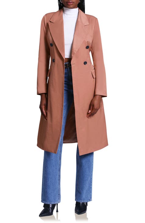Stretch Cotton Blend Belted Trench Coat