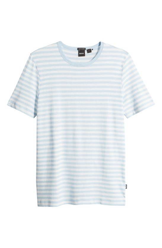 Shop Hugo Boss Tiburt Stripe Cotton & Linen T-shirt In Light Blue