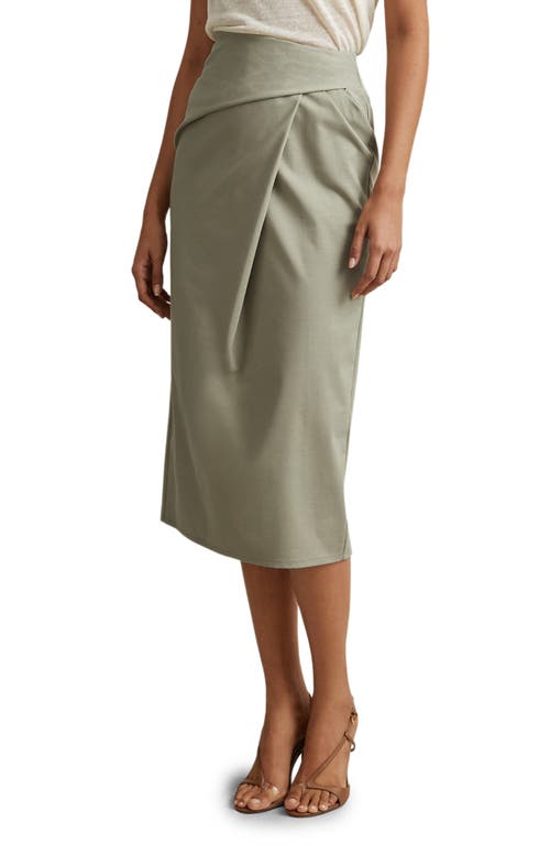 Reiss Nadia Gathered Faux Wrap Midi Skirt Khaki at Nordstrom,